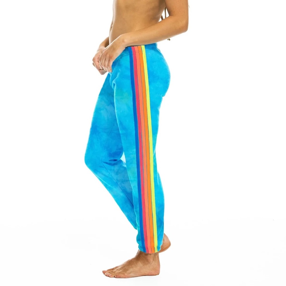 Aviator Nation - Hand Dyed 5 Stripe Women's Sweatpant in Tie Dye Neon Blue